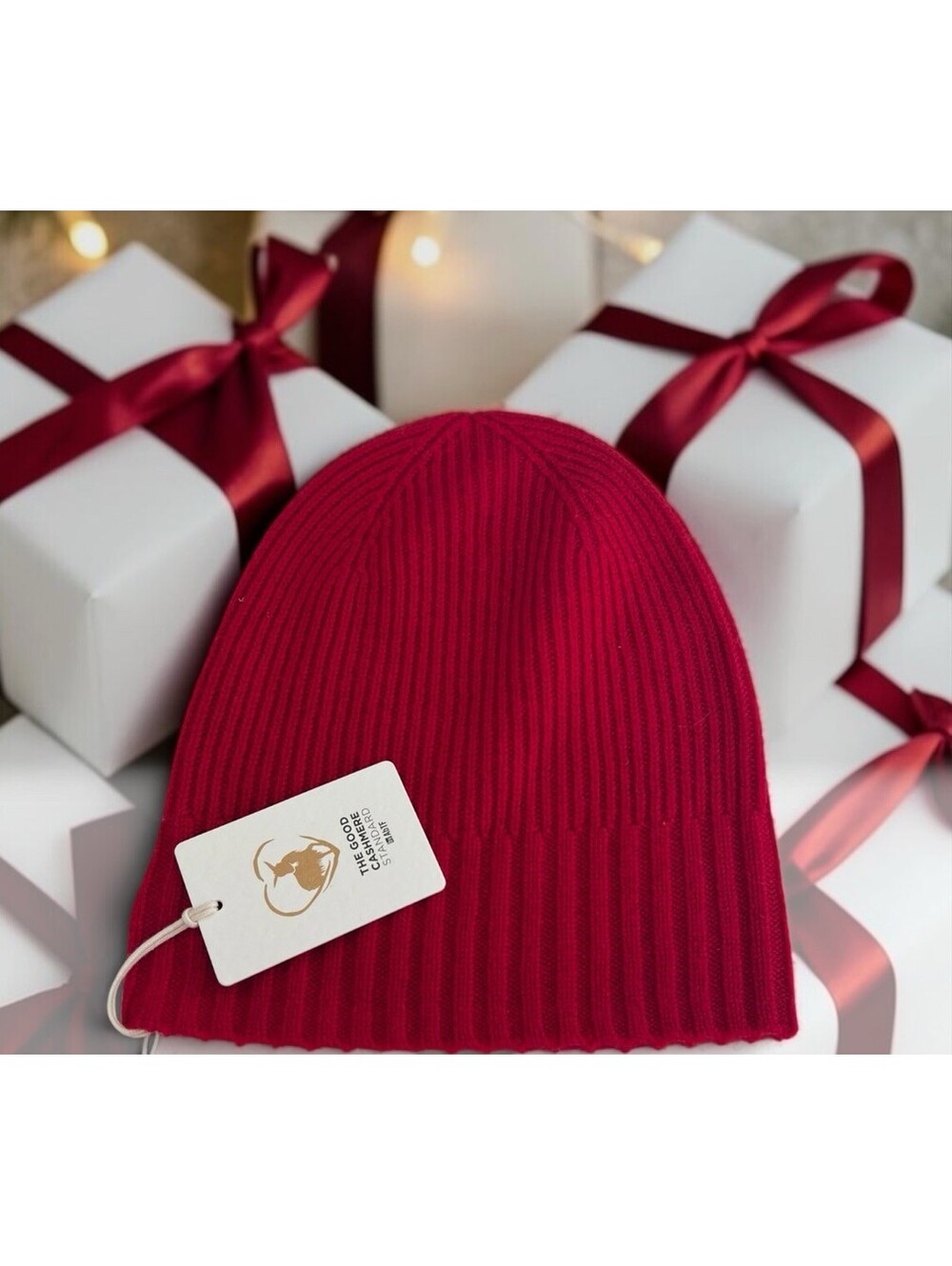 Nordstrom 100% Cashmere Rib Knit Beanie Hat Red One Size Soft Luxury NWT